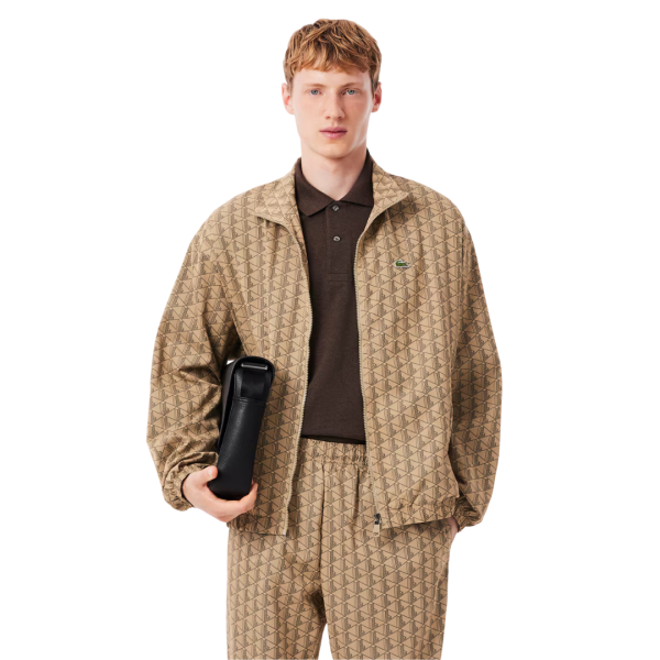 Veste de survêtement LACOSTE zippé nylon monogramme L beige