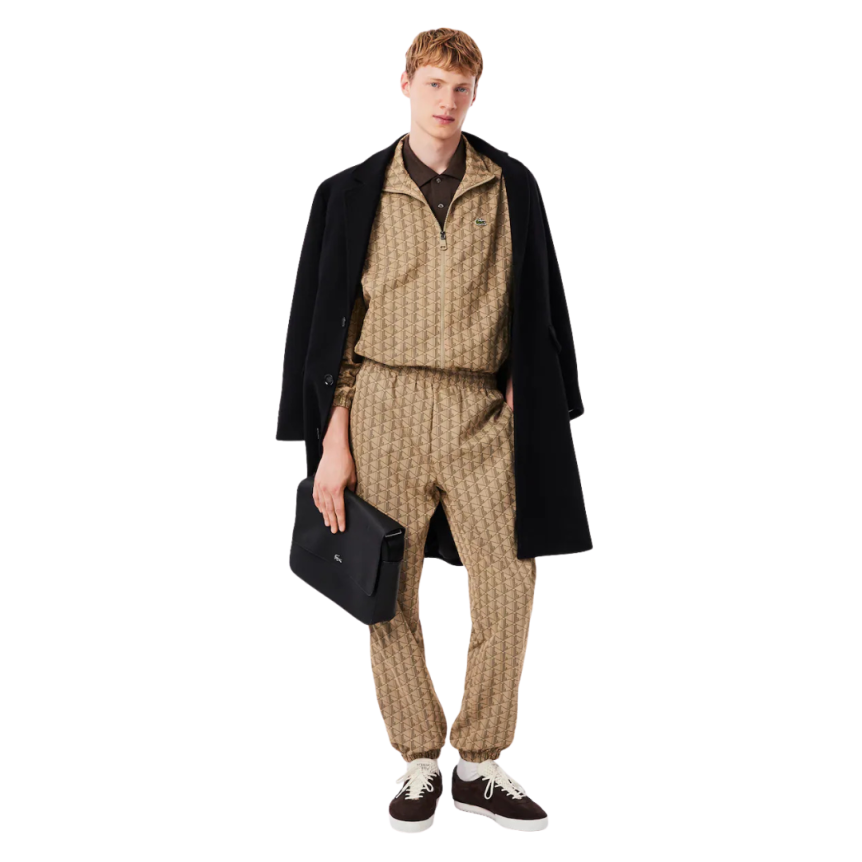 Veste de survêtement LACOSTE zippé nylon monogramme L beige