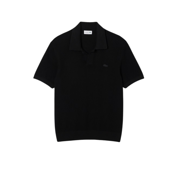Pull manche courte LACOSTE col polo ouvert coton laine noir