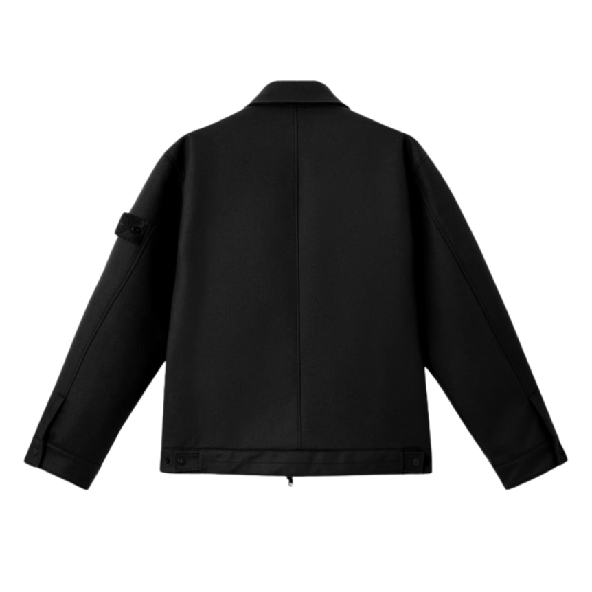 Surchemise zippée STONE ISLAND flanelle nylon laine noir Ghost collection