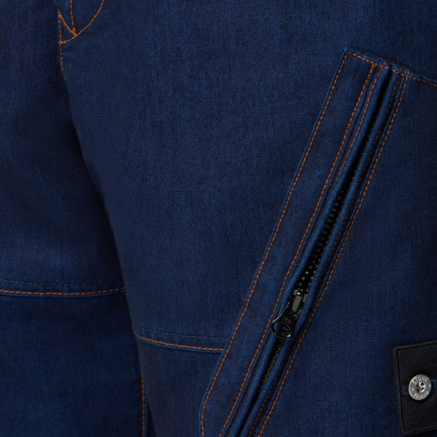 Pantalon Jean cargo ample STONE ISLAND Denim Research bleu brut poches asymétriques