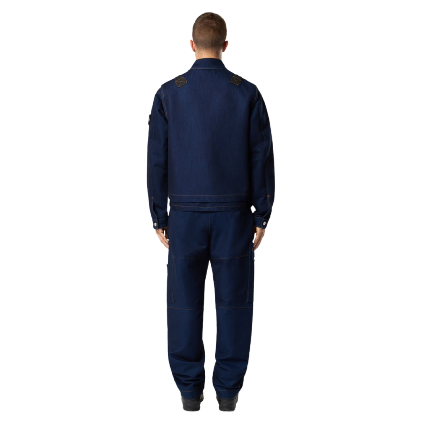 Pantalon Jean cargo ample STONE ISLAND Denim Research bleu brut poches asymétriques