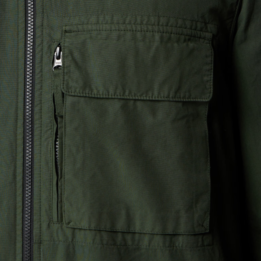 Surchemise zippée STONE ISLAND coton vert sapin poche plaquée