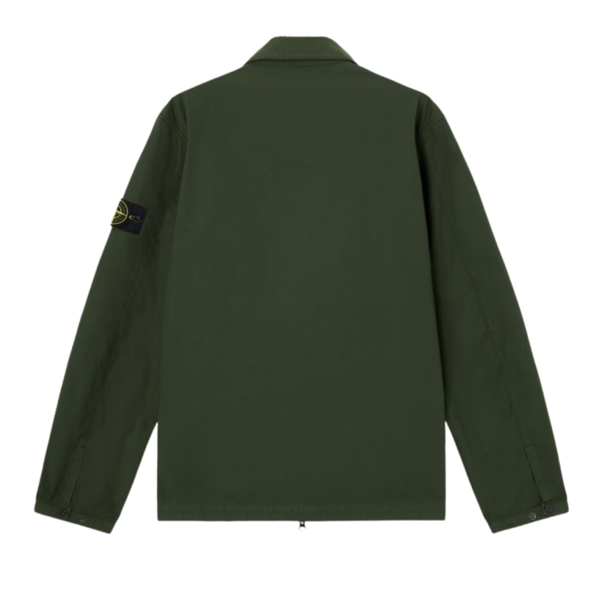 Surchemise zippée STONE ISLAND coton vert sapin poche plaquée