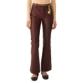 Pantalon évasé cuir agneau bullé léger bordeaux