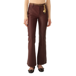 Pantalon évasé CHLOE cuir agneau bullé léger bordeaux