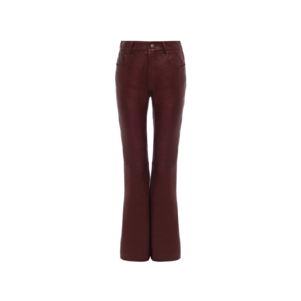 Pantalon évasé CHLOE cuir agneau bullé léger bordeaux