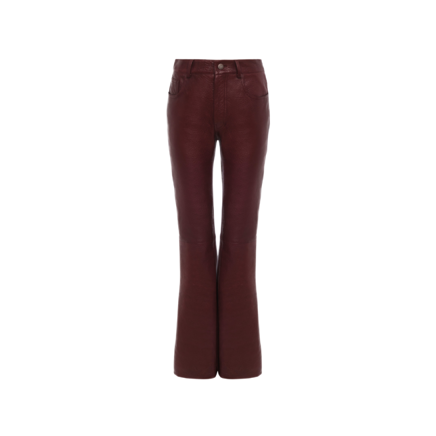 Pantalon évasé CHLOE cuir agneau bullé léger bordeaux