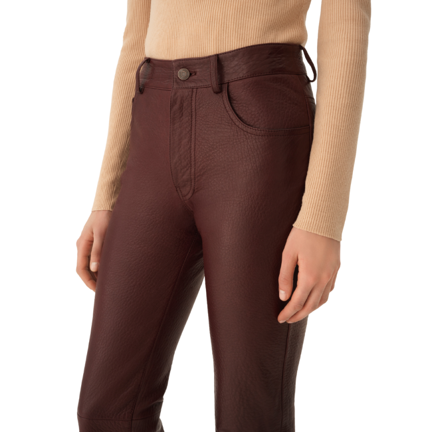 Pantalon évasé CHLOE cuir agneau bullé léger bordeaux