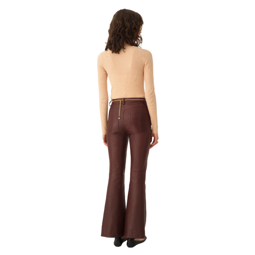 Pantalon évasé CHLOE cuir agneau bullé léger bordeaux