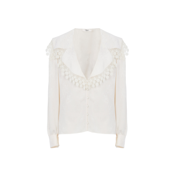 Blouse col oversize CHLOE soie écru jacquard floral mat brillant