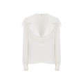 Blouse col oversize soie écru jacquard floral mat brillant