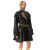 Manteau cavalier court croisé lin enduit noir col revers carreaux beige