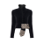 Veste spencer col montant volanté coton velours noir broderie perles
