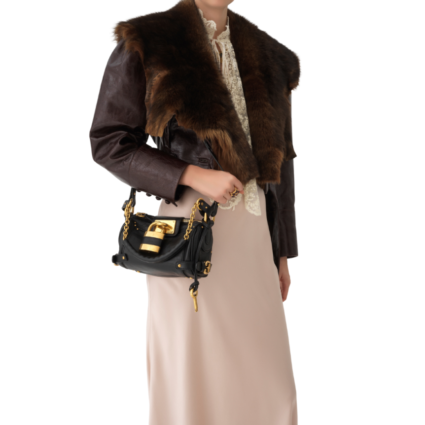 Sac porté épaule main CHLOE Paddington petit cuir grainé noir