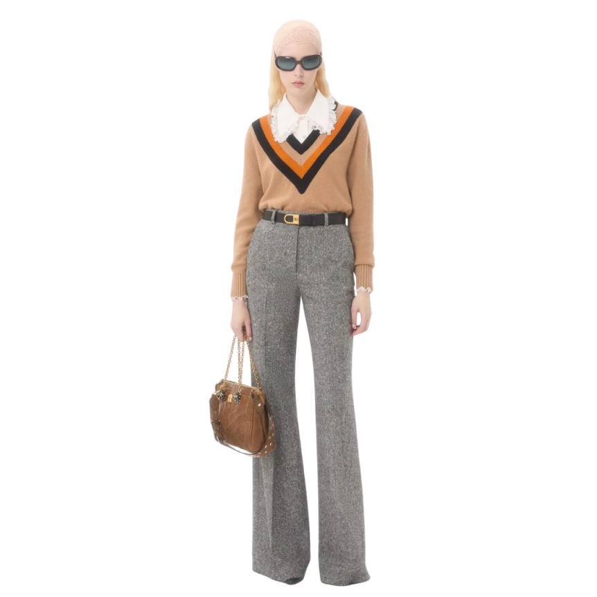 Sac porté épaule VALENTINO Panthea cuir nappa patchwork chevrons marron kaki têtes félins cristaux bandoulière