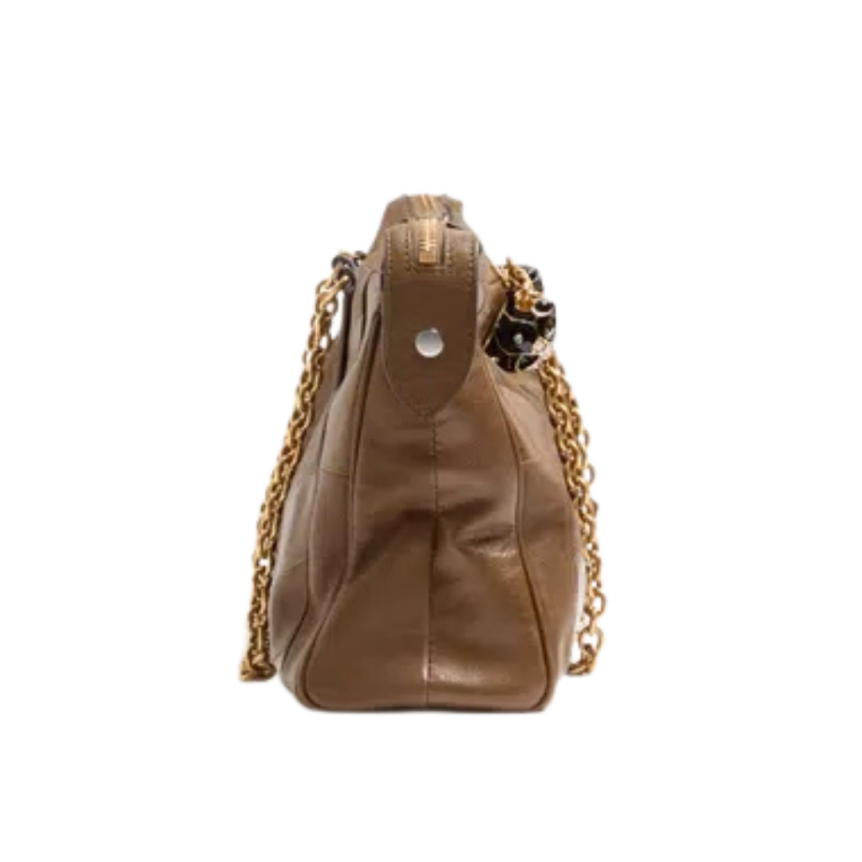 Sac porté épaule VALENTINO Panthea cuir nappa patchwork chevrons marron kaki têtes félins cristaux bandoulière