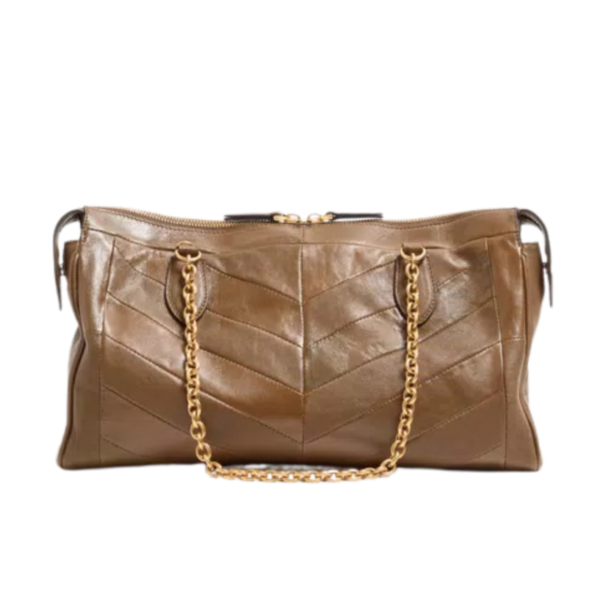 Sac porté épaule VALENTINO Panthea cuir nappa patchwork chevrons marron kaki têtes félins cristaux bandoulière