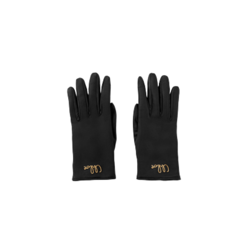 Gants CHLOE Iconic cuir agneau souple noir gold logo doré