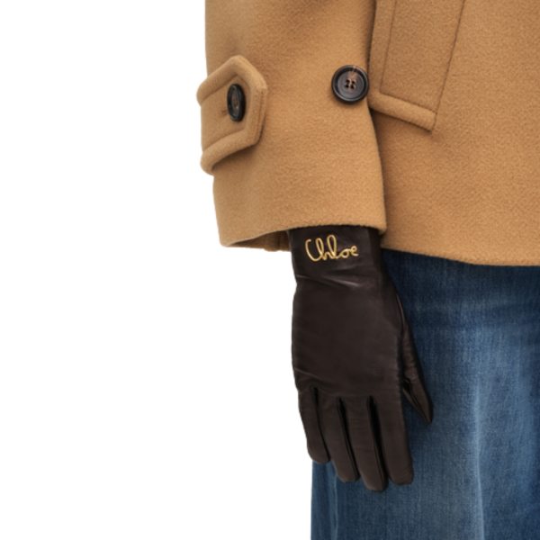 Gants CHLOE Iconic cuir agneau souple noir gold logo doré