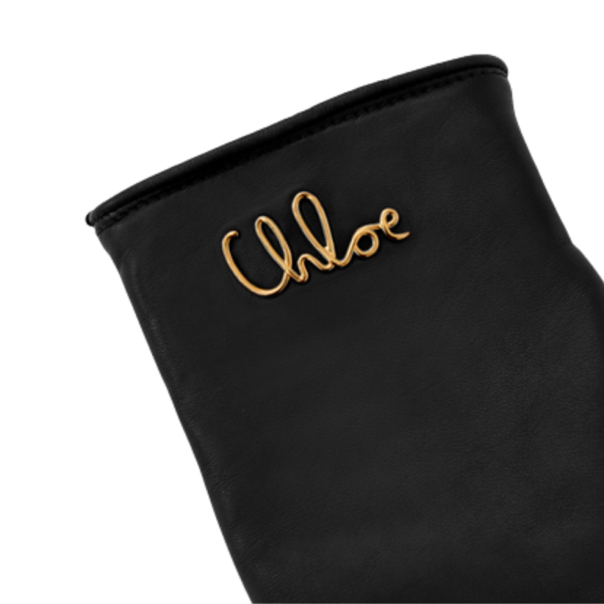 Gants CHLOE Iconic cuir agneau souple noir gold logo doré