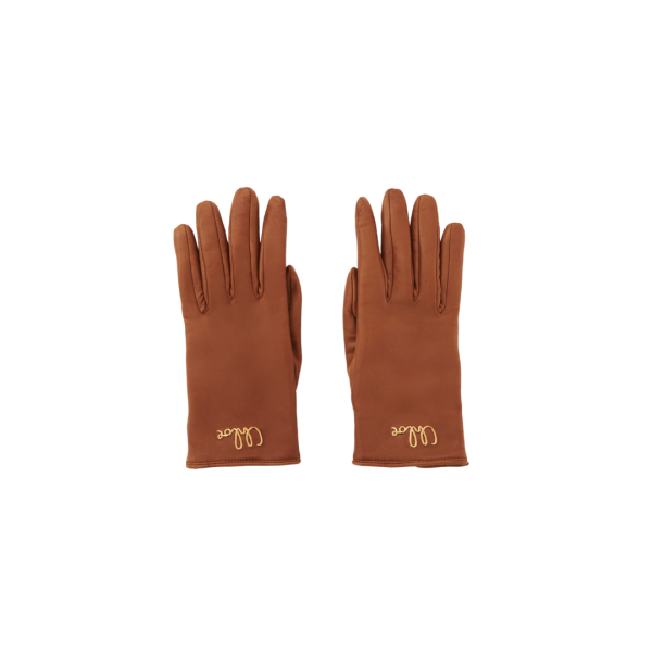 Gants CHLOE  Iconic cuir agneau souple marron gold logo doré