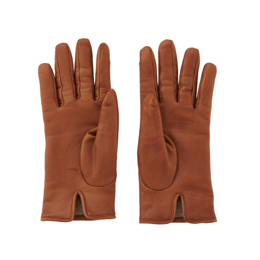 Gants CHLOE  Iconic cuir agneau souple marron gold logo doré