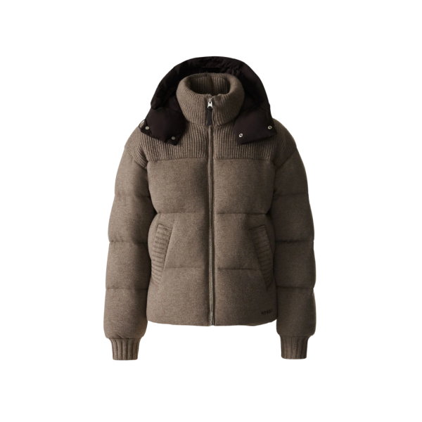 Blouson à capuche MACKAGE Griffeen laine marron chocolat