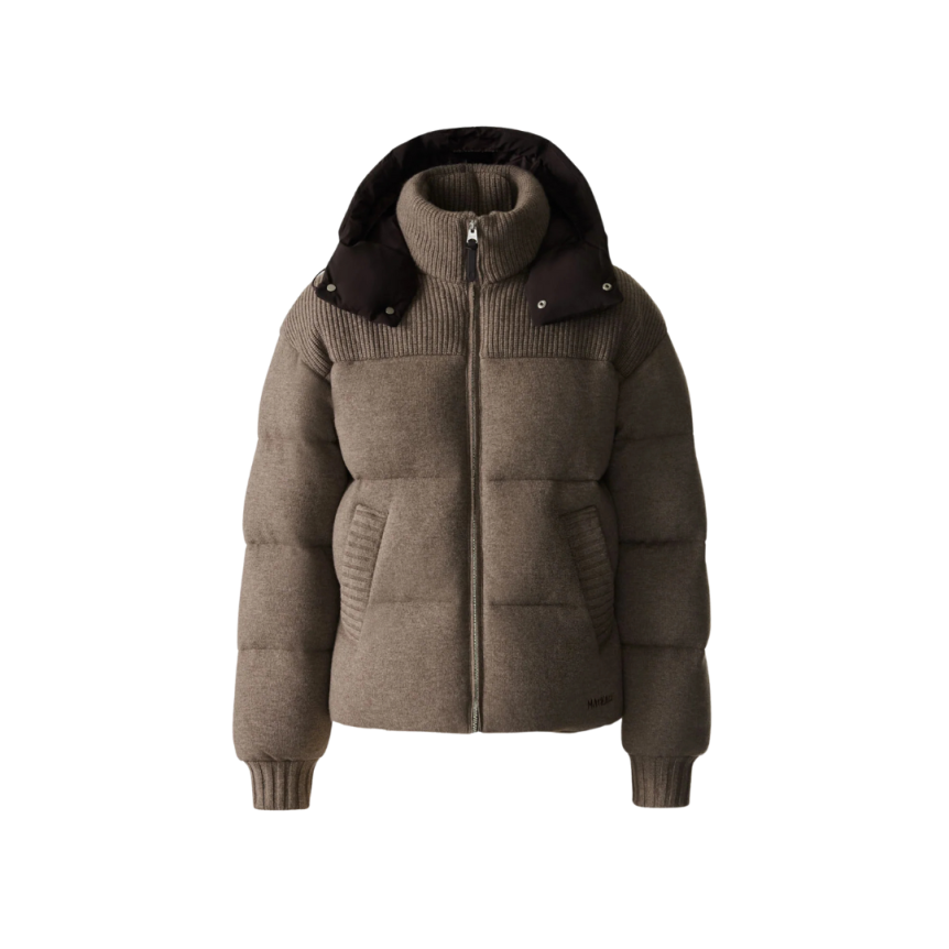 Blouson à capuche MACKAGE Griffeen laine marron chocolat