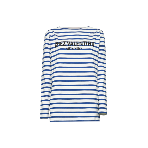 T-shirt manche longue VALENTINO marinière coton blanc rayures bleu Chez Valentino
