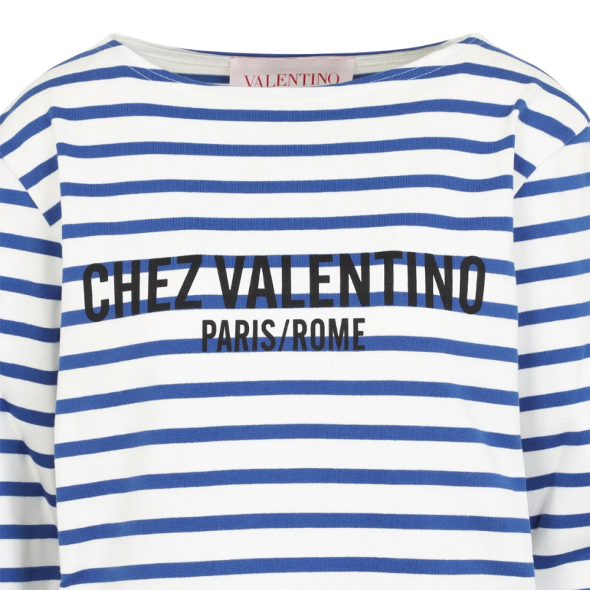 T-shirt manche longue VALENTINO marinière coton blanc rayures bleu Chez Valentino