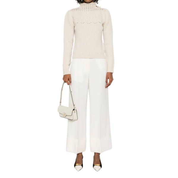 Pull maille ajourée VALENTINO laine cachemire écru col roulotté