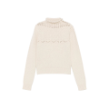 Pull maille ajourée laine cachemire écru col roulotté