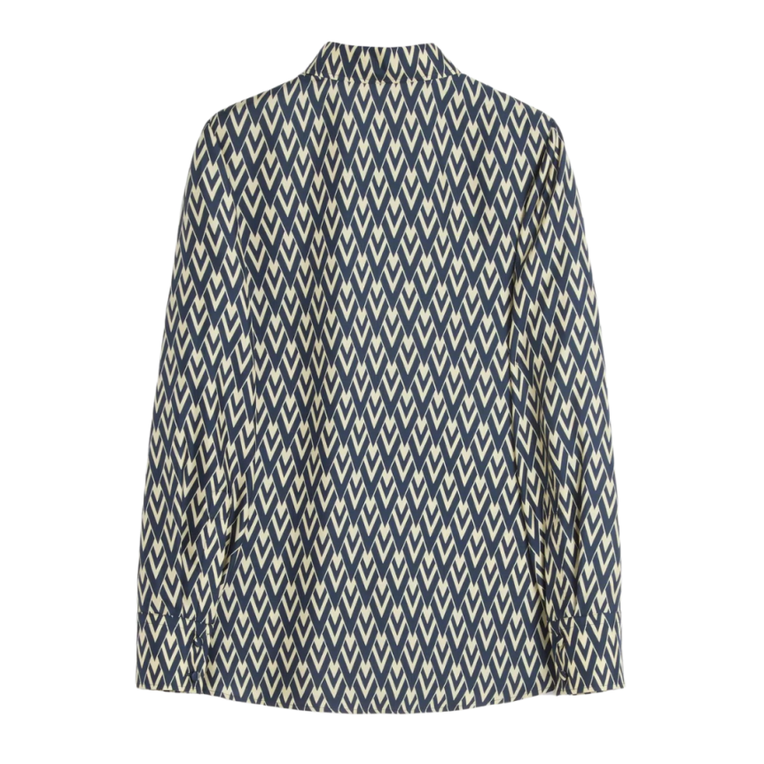 Chemise manche longue VALENTINO soie écru V logo bleu marine