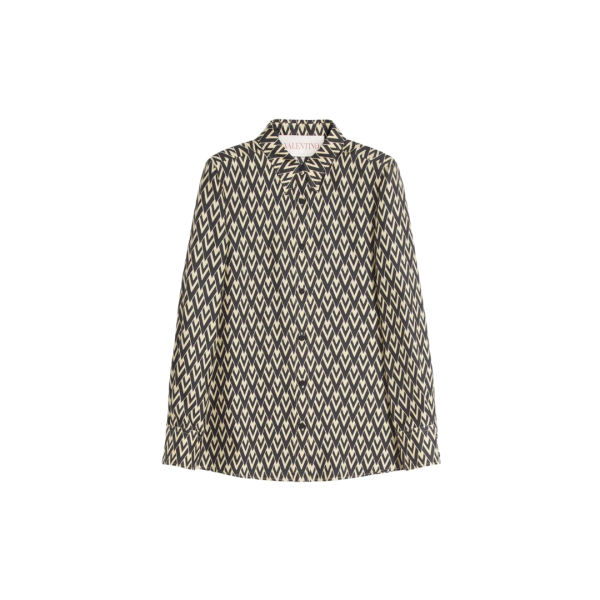 Chemise manche longue VALENTINO soie écru V logo noir