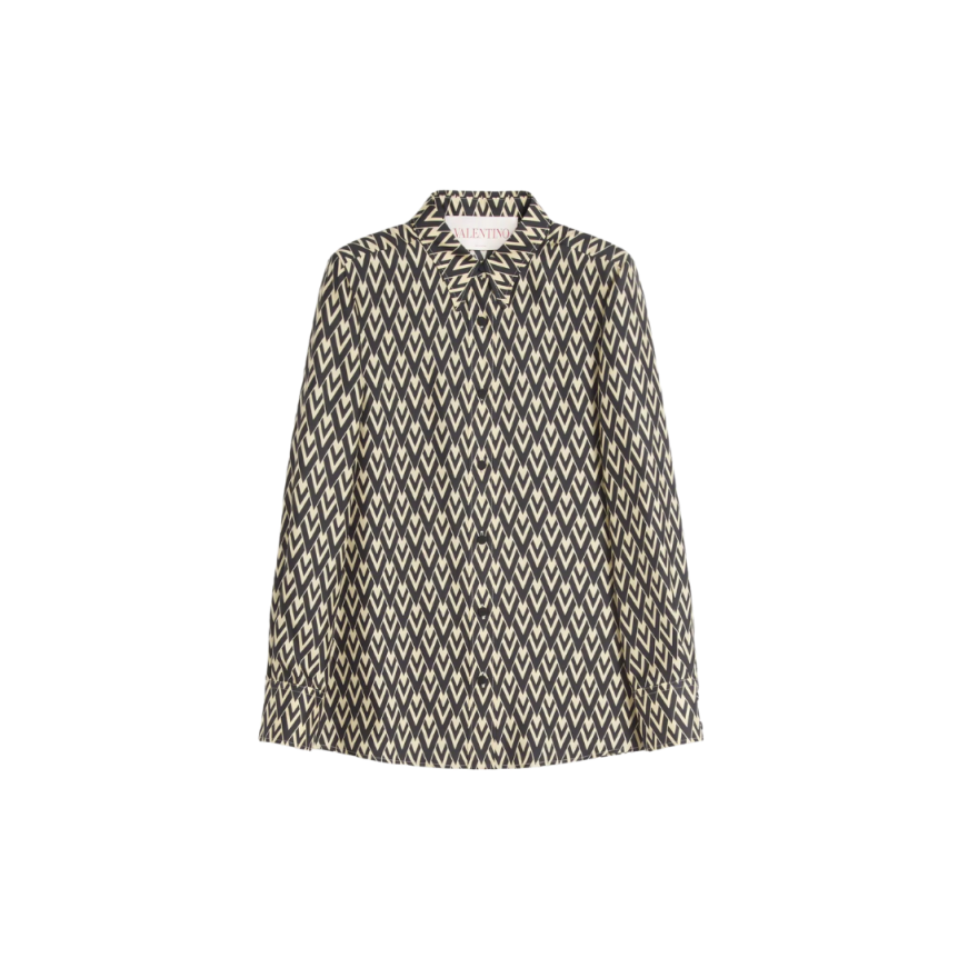 Chemise manche longue VALENTINO soie écru V logo noir