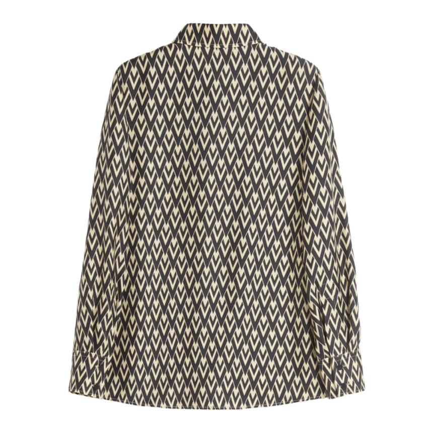 Chemise manche longue VALENTINO soie écru V logo noir