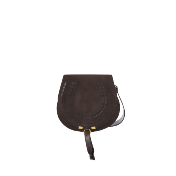 Sac porté épaule CHLOE Marcie Saddle cuir daim marron chocolat bandoulière