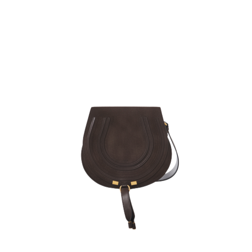 Sac porté épaule CHLOE Marcie Saddle cuir daim marron chocolat bandoulière
