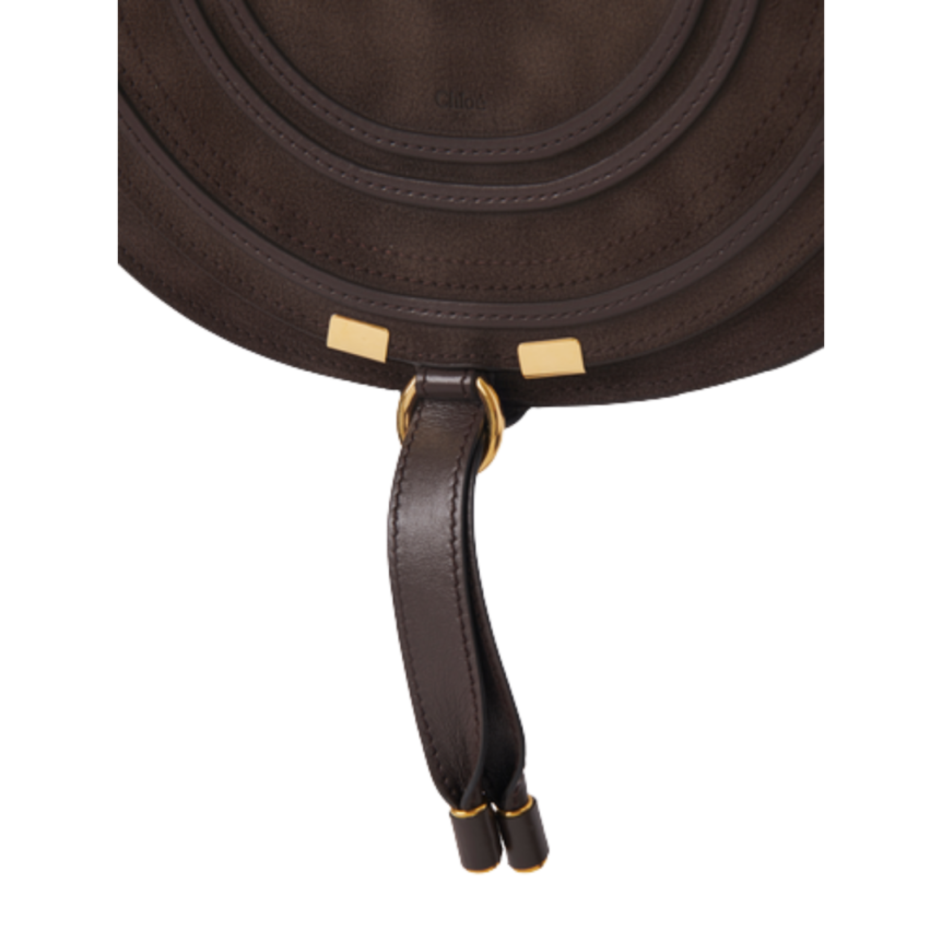Sac porté épaule CHLOE Marcie Saddle cuir daim marron chocolat bandoulière