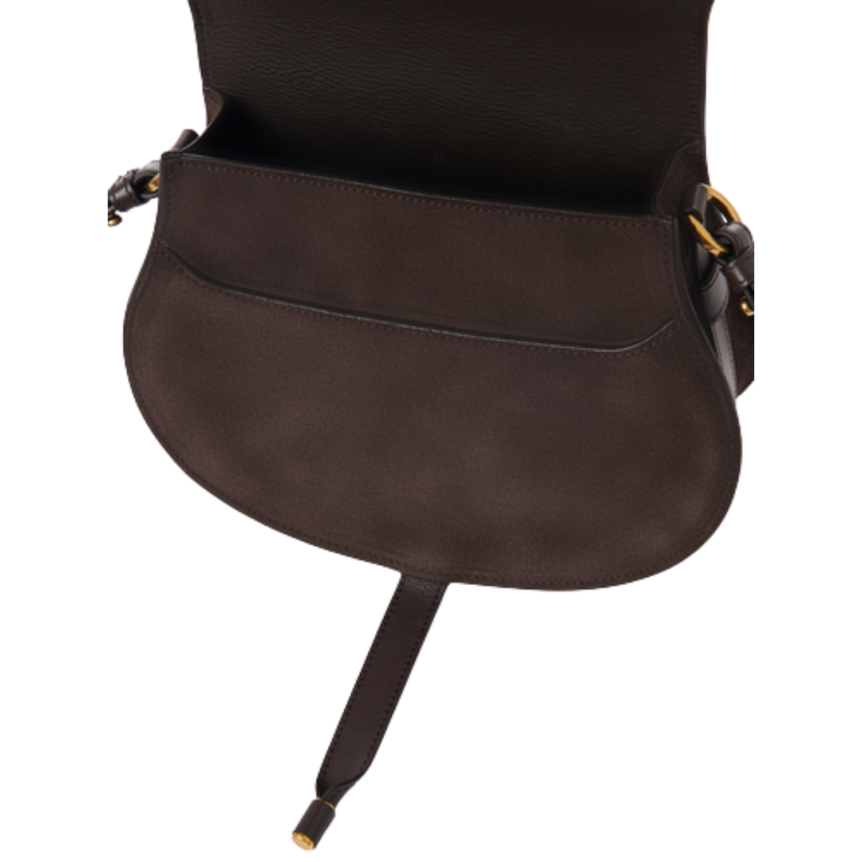 Sac porté épaule CHLOE Marcie Saddle cuir daim marron chocolat bandoulière
