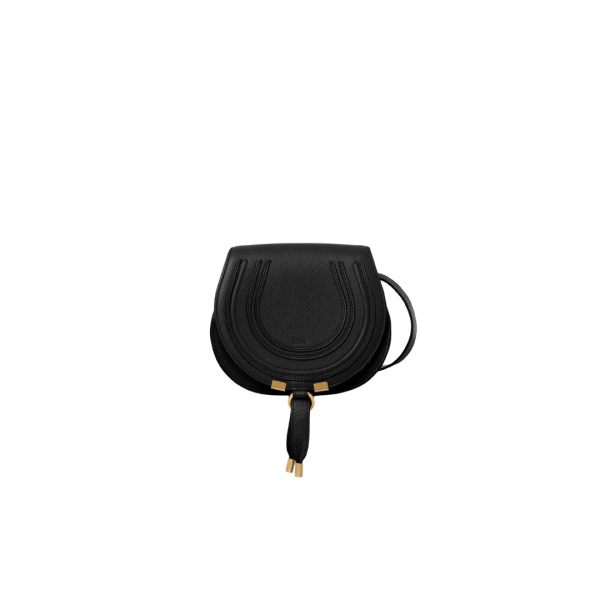 Sac porté épaule CHLOE Petit Marcie Saddle cuir grainé noir bandoulière
