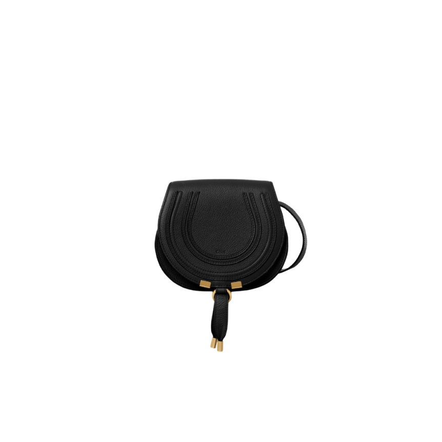 Sac porté épaule CHLOE Petit Marcie Saddle cuir grainé noir bandoulière