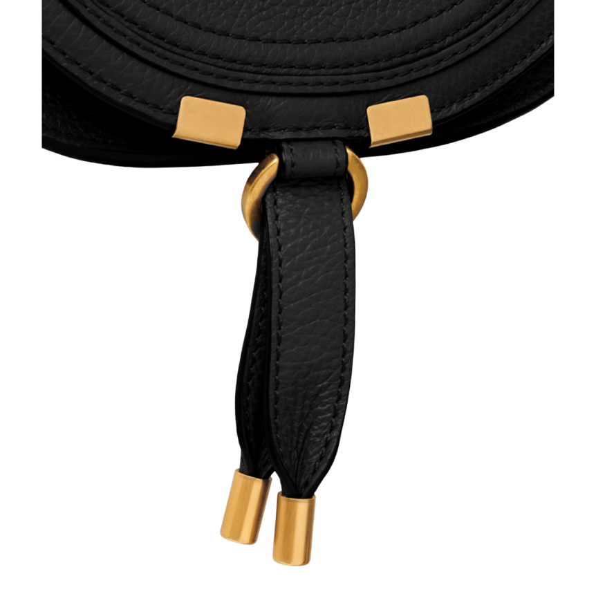 Sac porté épaule CHLOE Petit Marcie Saddle cuir grainé noir bandoulière