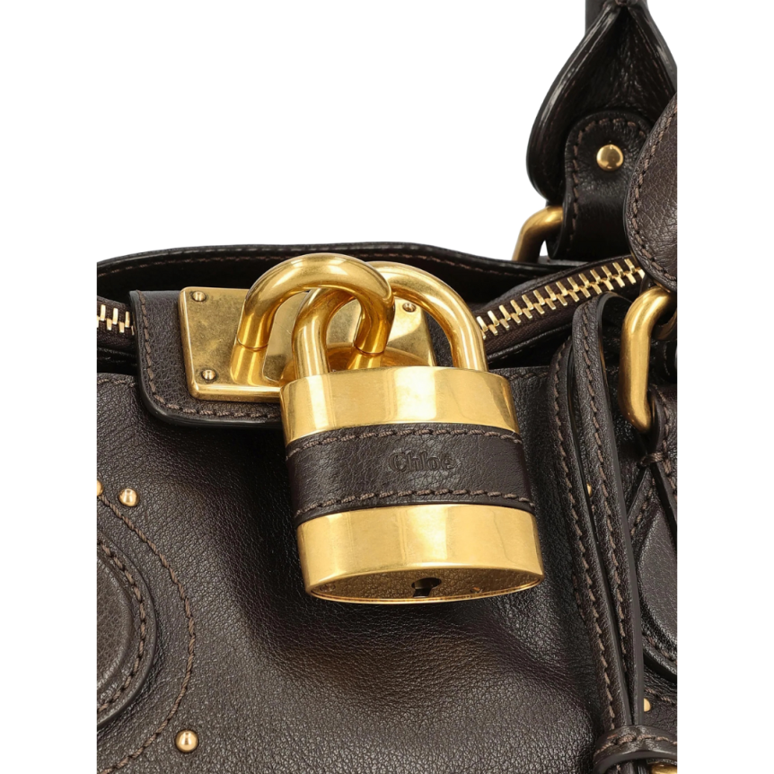 Sac CHLOE Paddington cuir buffle grainé marron chocolat