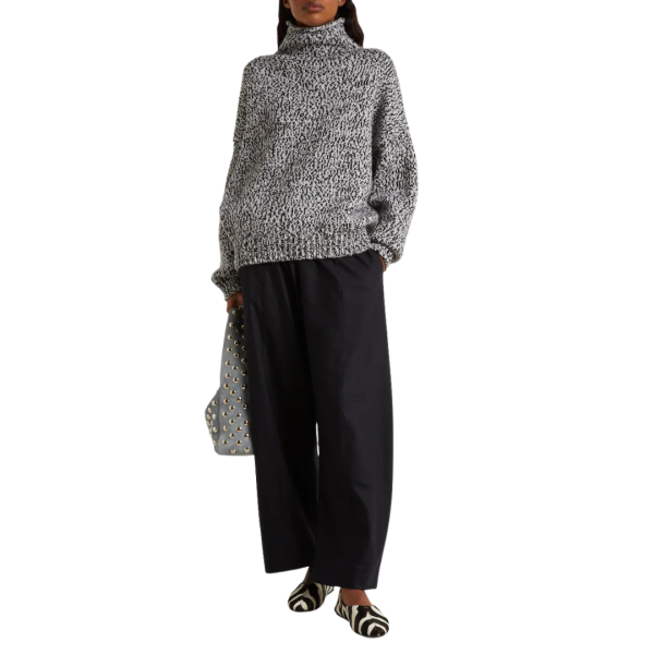 Pantalon bouffant KHAITE Clover flanelle bleu marine taille élastique