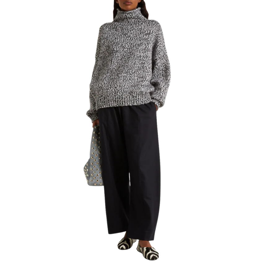 Pantalon bouffant KHAITE Clover flanelle bleu marine taille élastique