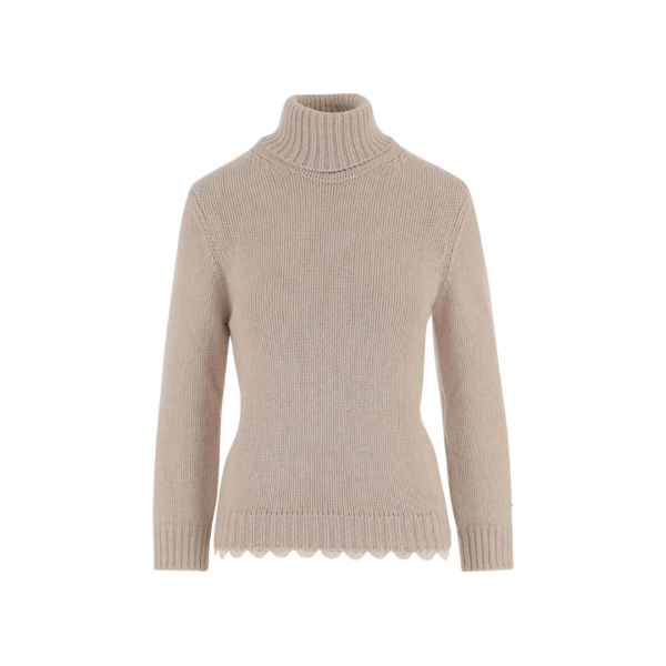Pull col roulé MAGDA BUTRYM cachemire beige bas crochet dentelle
