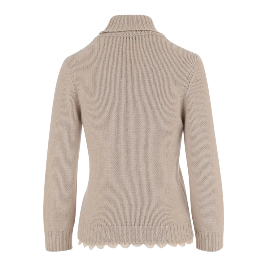 Pull col roulé MAGDA BUTRYM cachemire beige bas crochet dentelle