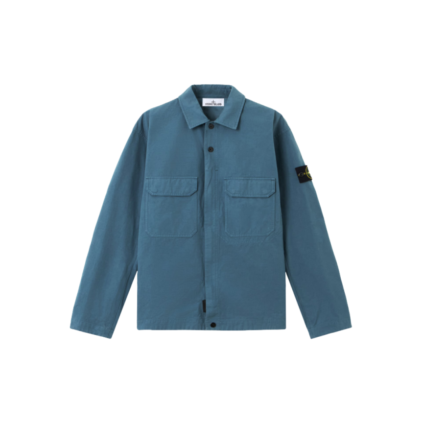 Surchemise zippée STONE ISLAND coton bio délavé bleu poches plaquées